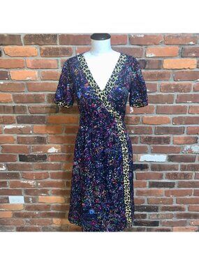 Anthropologie Maeve Womens Morgan Mixed Print SS Dress Size 2 V Neck